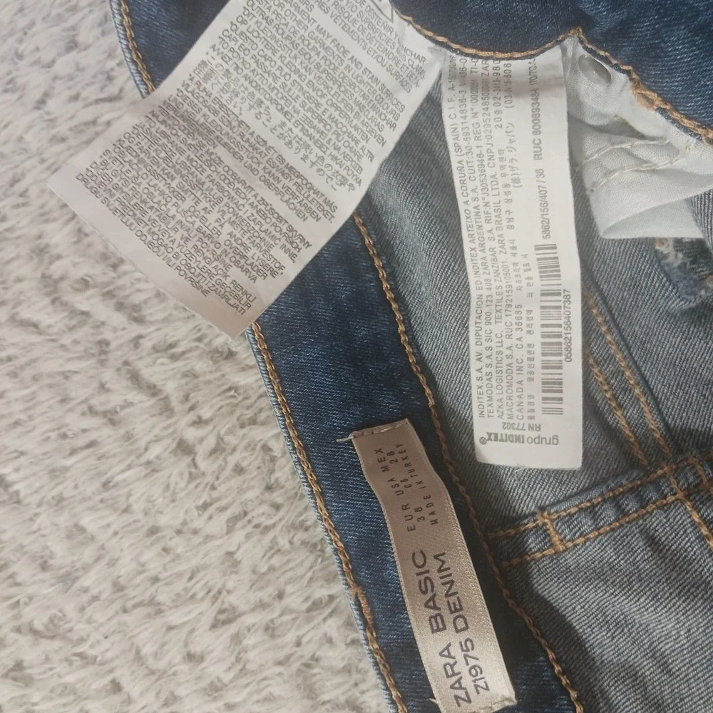 Zara Z1975 Basic Denim Womens  6 Blue Distressed Ripped‎ Slim Jeans Grunge Y2K